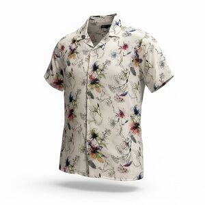 INC International Concepts White Short-Sleeve Floral Button-Down Shirt